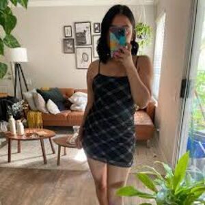 Black Plaid Bodycon Slip Mini Dress M